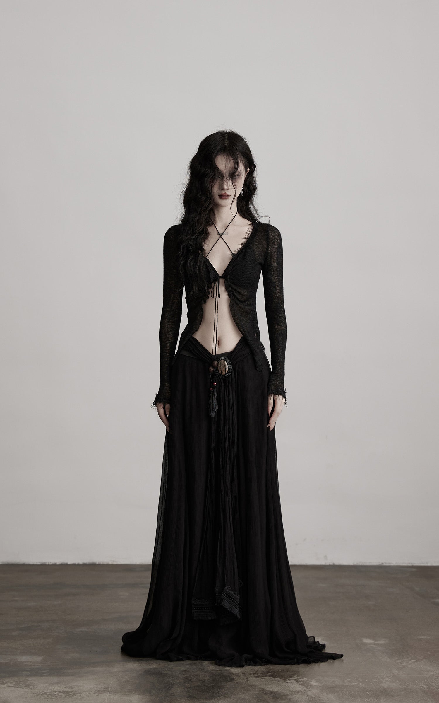 DOINDULGE Distressed Knit Long Sleeve Cardigan