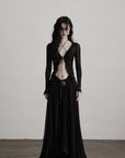 DOINDULGE Distressed Knit Long Sleeve Cardigan