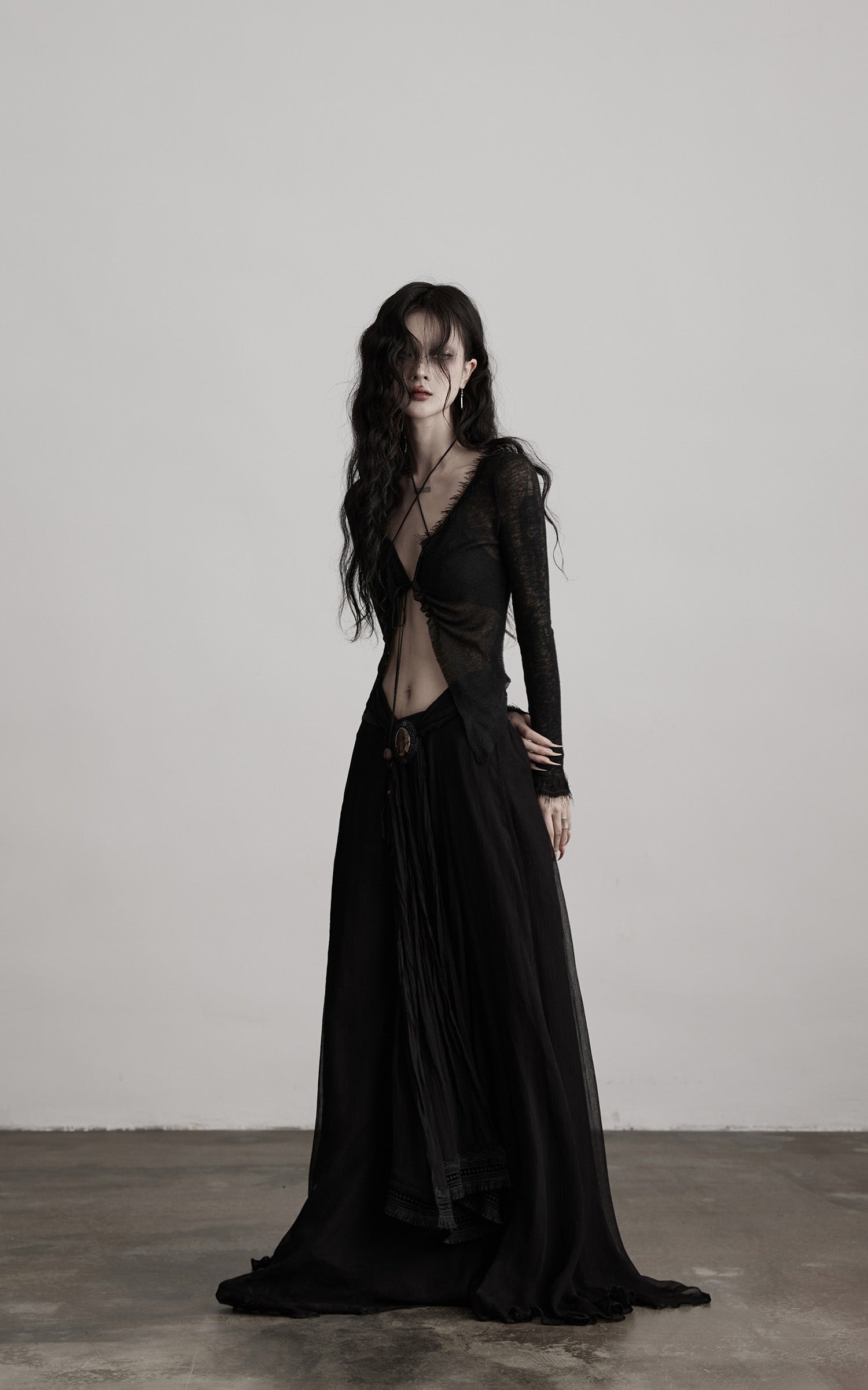 DOINDULGE Distressed Knit Long Sleeve Cardigan