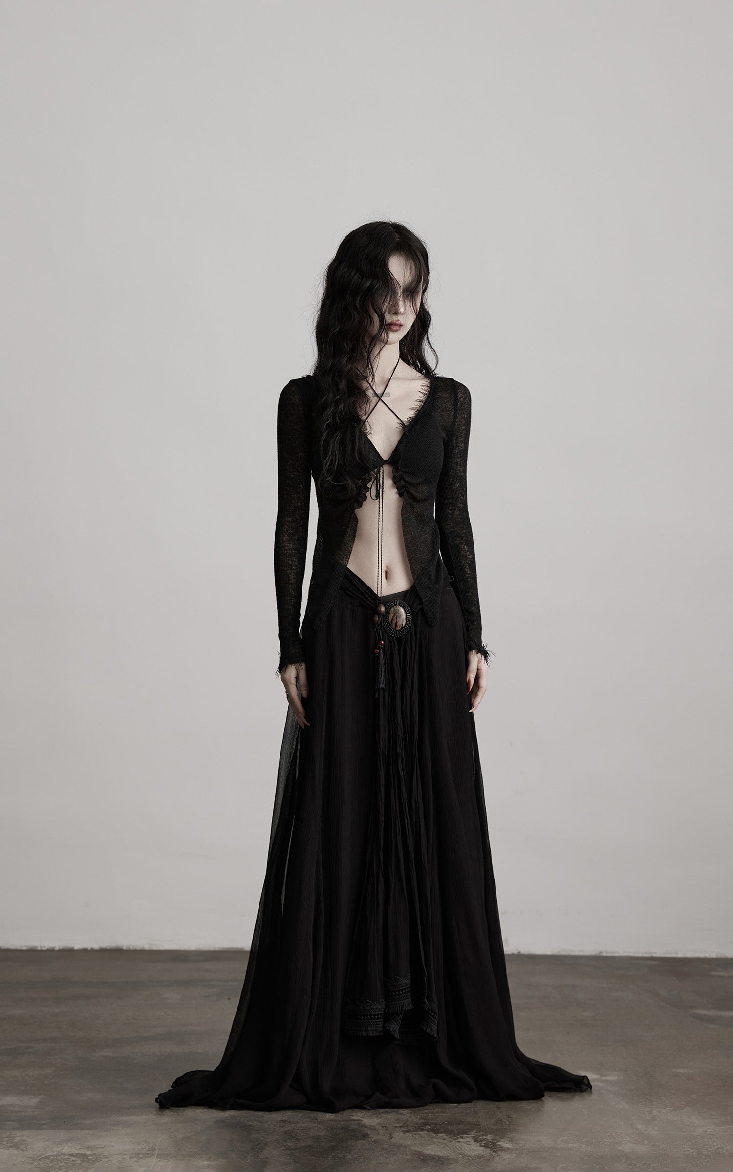 DOINDULGE Distressed Knit Long Sleeve Cardigan