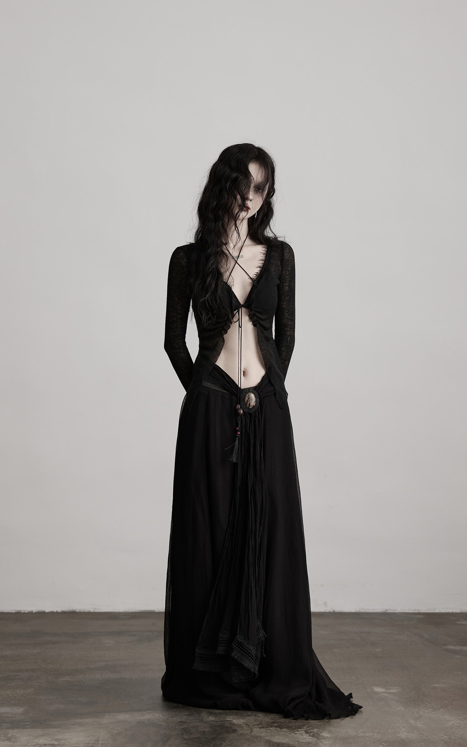 DOINDULGE Distressed Knit Long Sleeve Cardigan