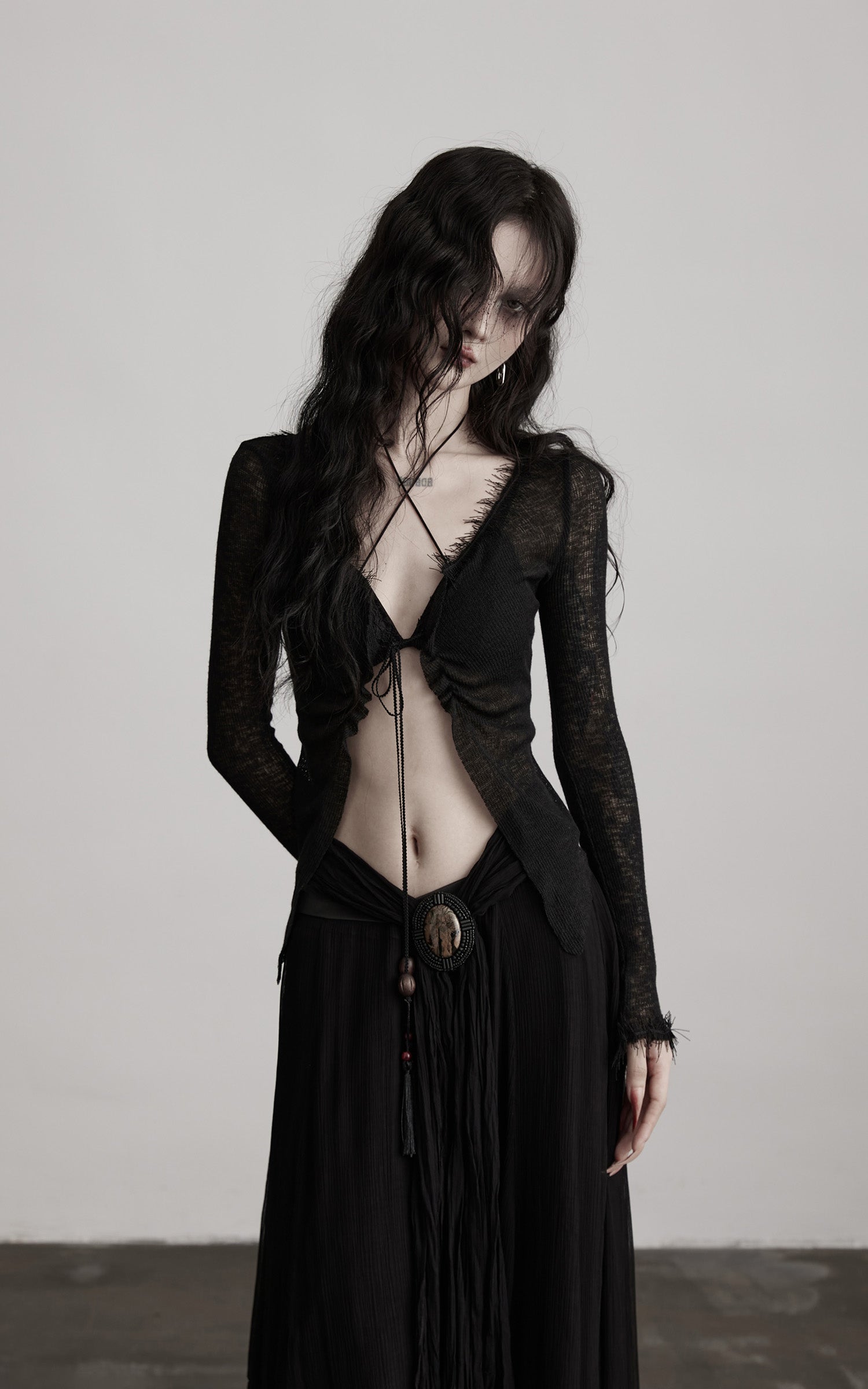 DOINDULGE Distressed Knit Long Sleeve Cardigan