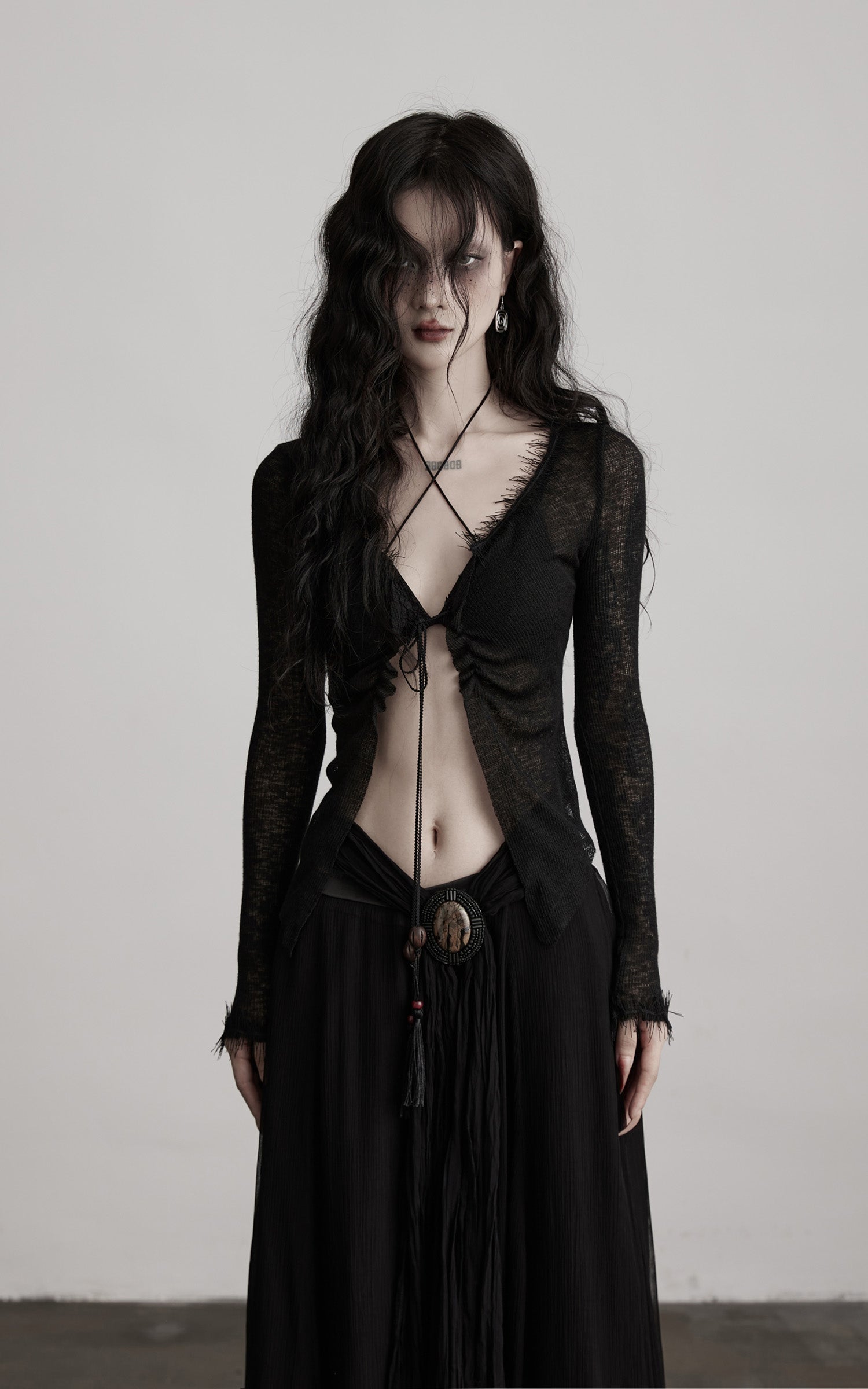DOINDULGE Distressed Knit Long Sleeve Cardigan