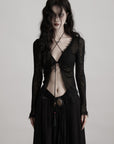 DOINDULGE Distressed Knit Long Sleeve Cardigan