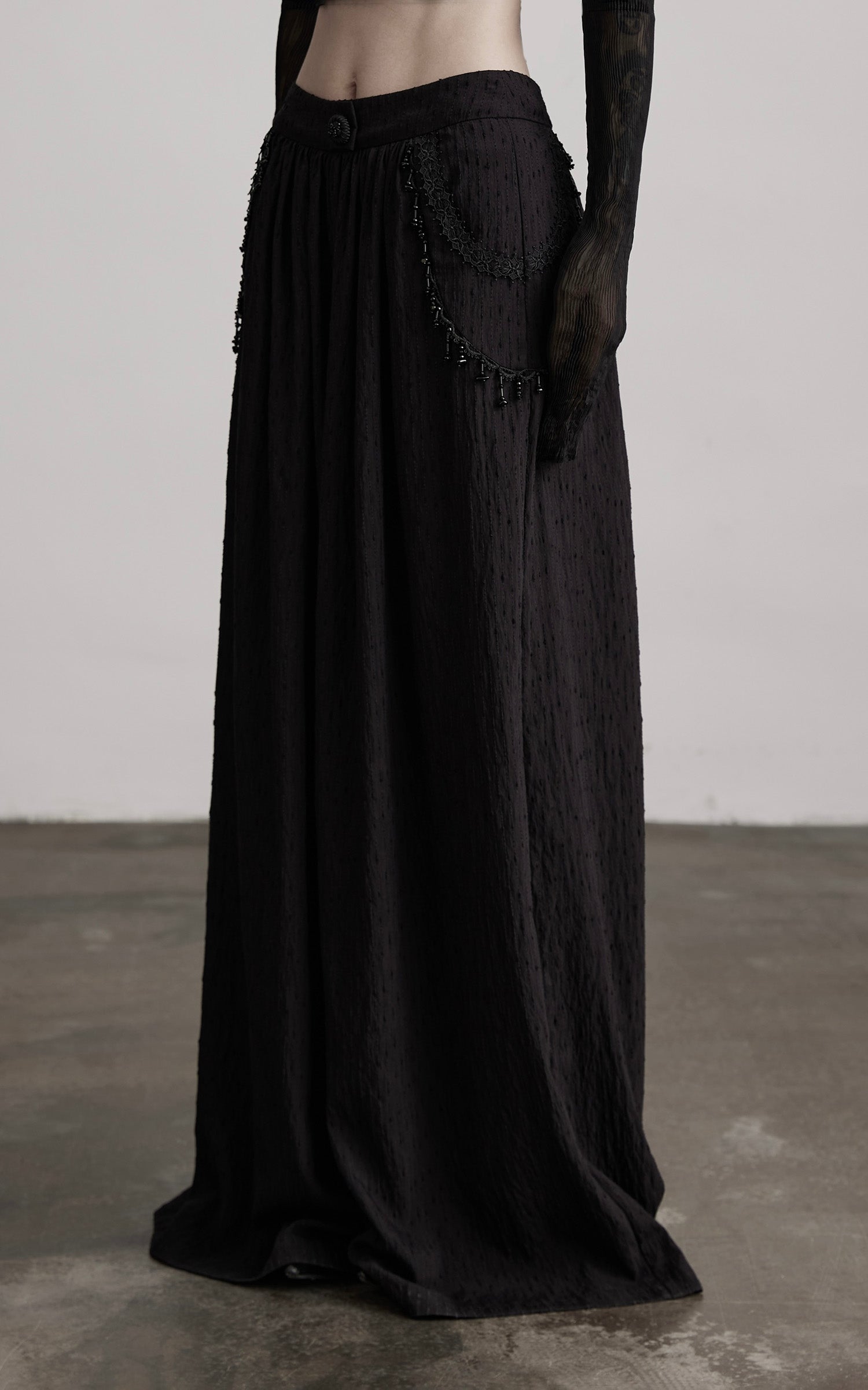 DOINDULGE Beaded Lace Wide Pants
