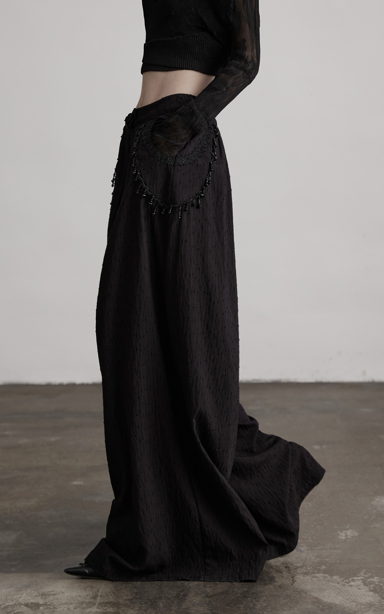 DOINDULGE Beaded Lace Wide Pants
