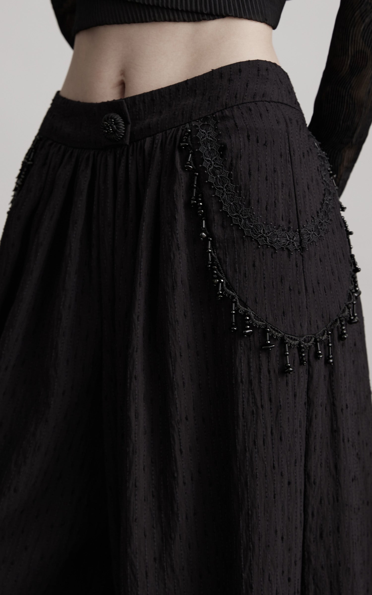 DOINDULGE Beaded Lace Wide Pants