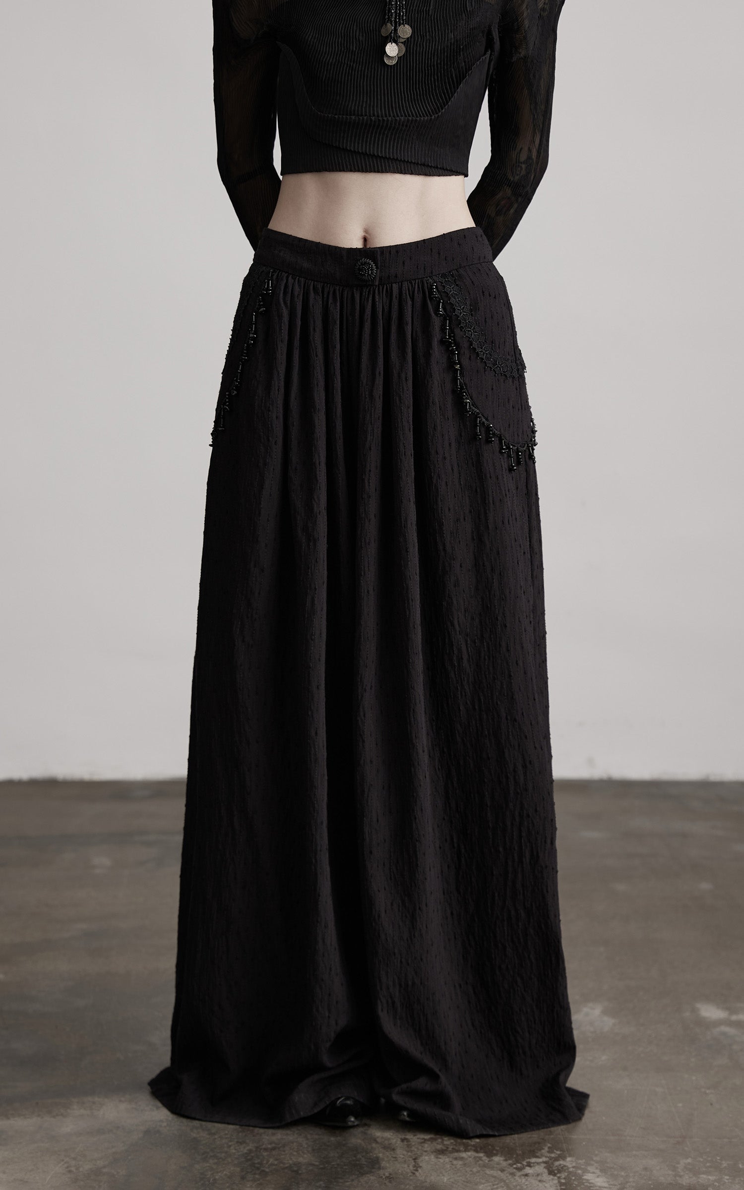 DOINDULGE Beaded Lace Wide Pants