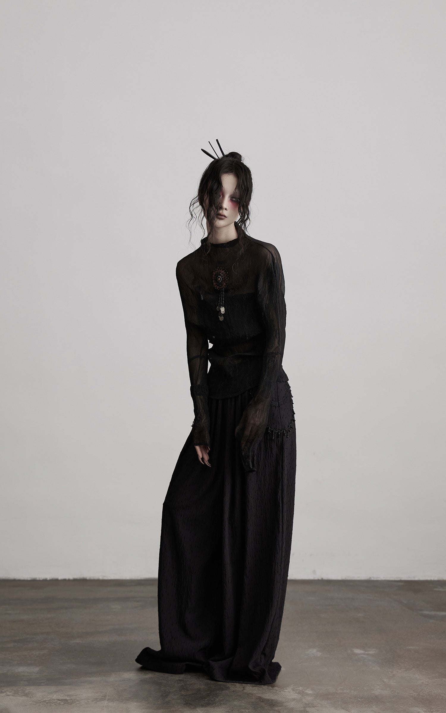 DOINDULGE Beaded Lace Wide Pants