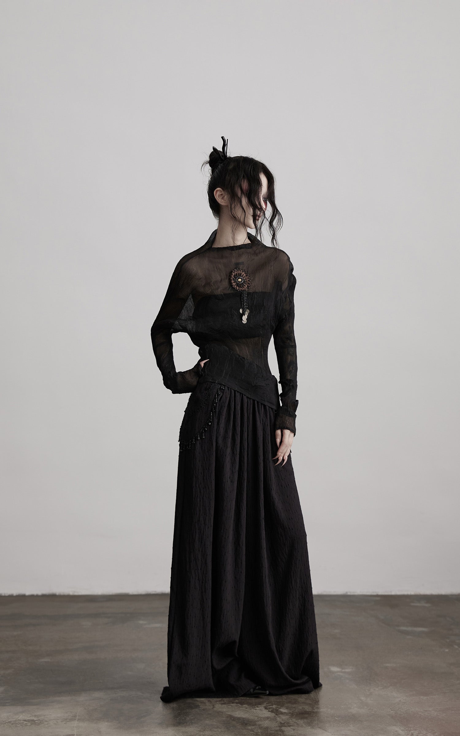 DOINDULGE Beaded Lace Wide Pants