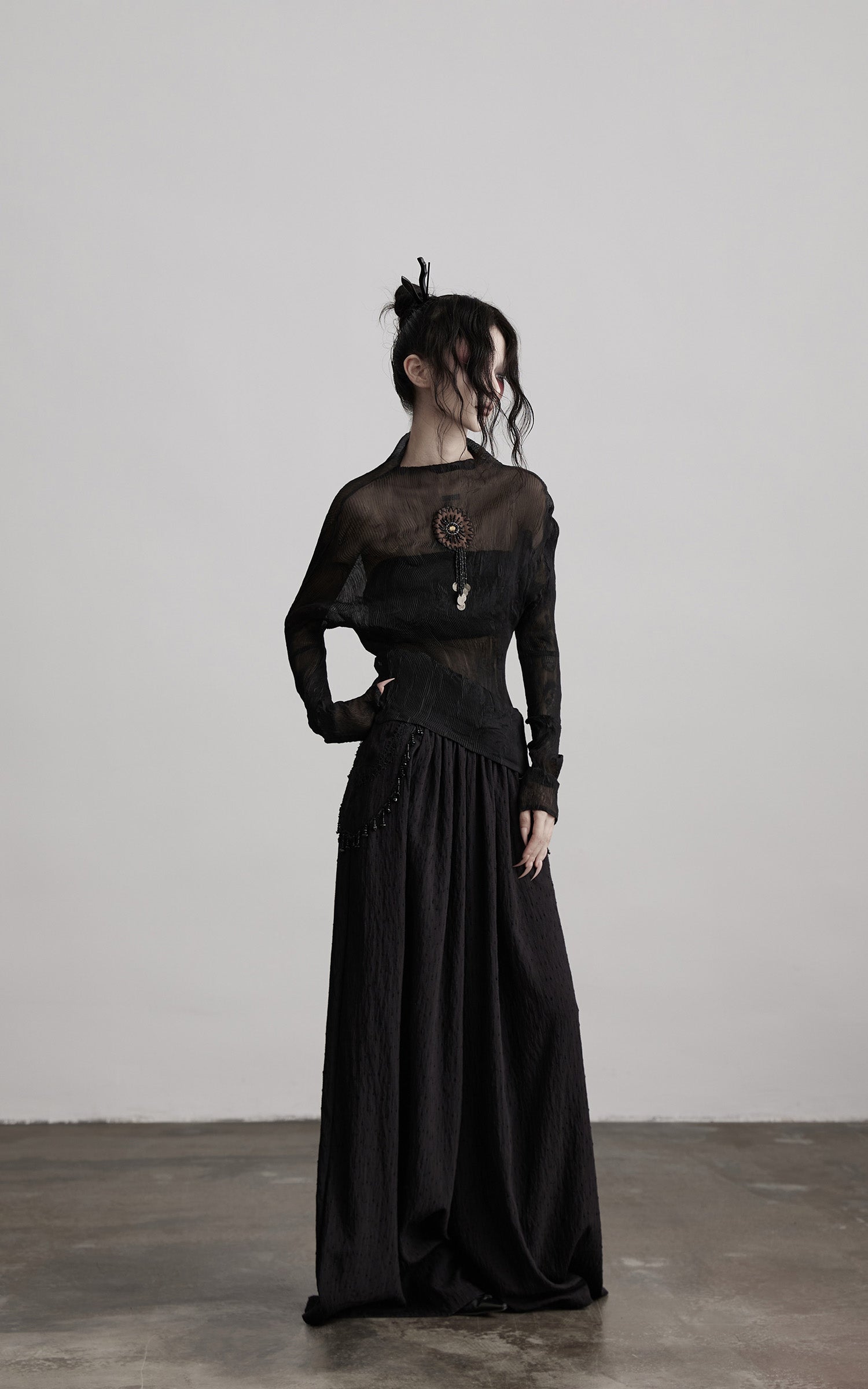 DOINDULGE Sheer Pleated Layered Top with Strapless Inner Bustier