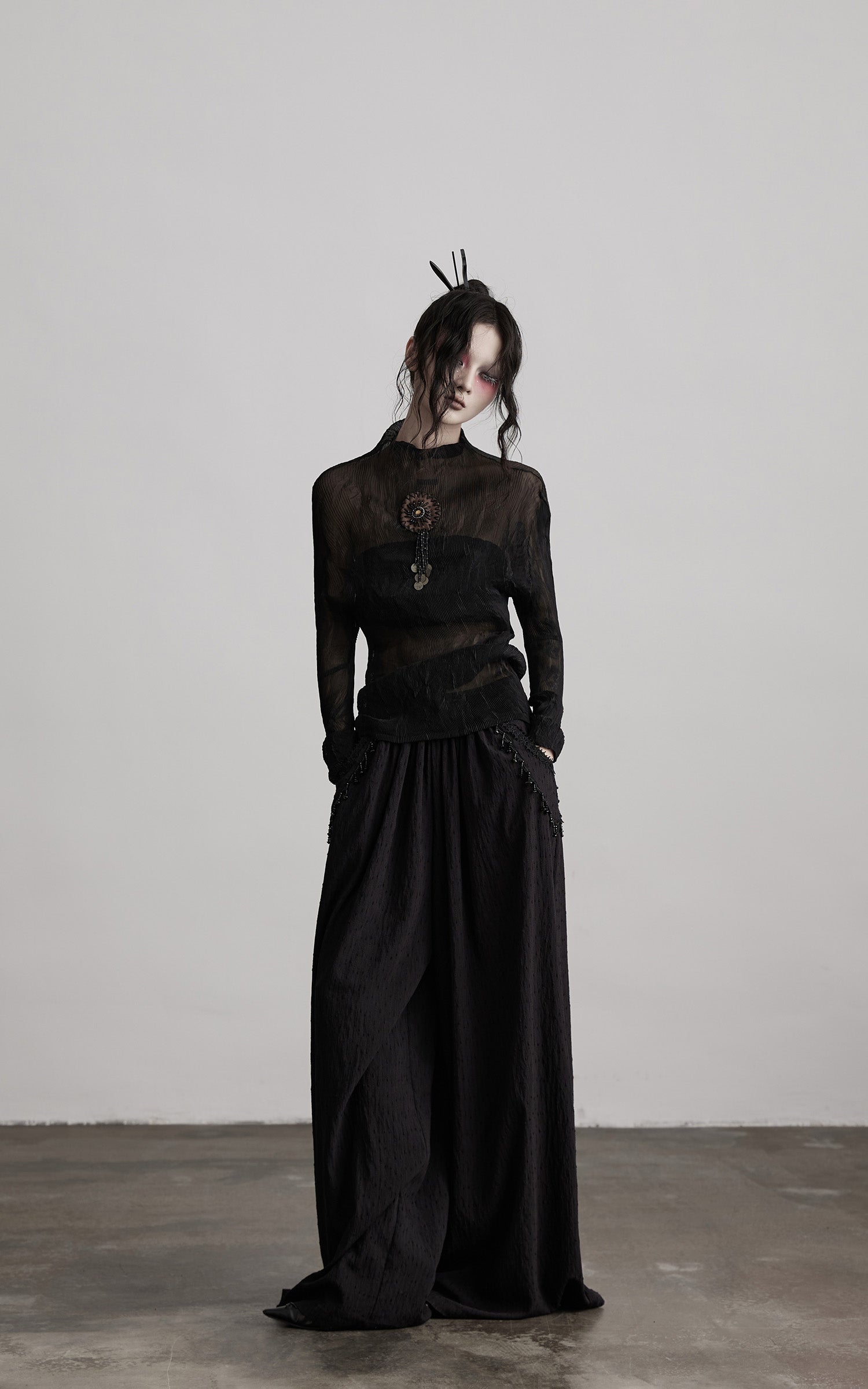 DOINDULGE Beaded Lace Wide Pants