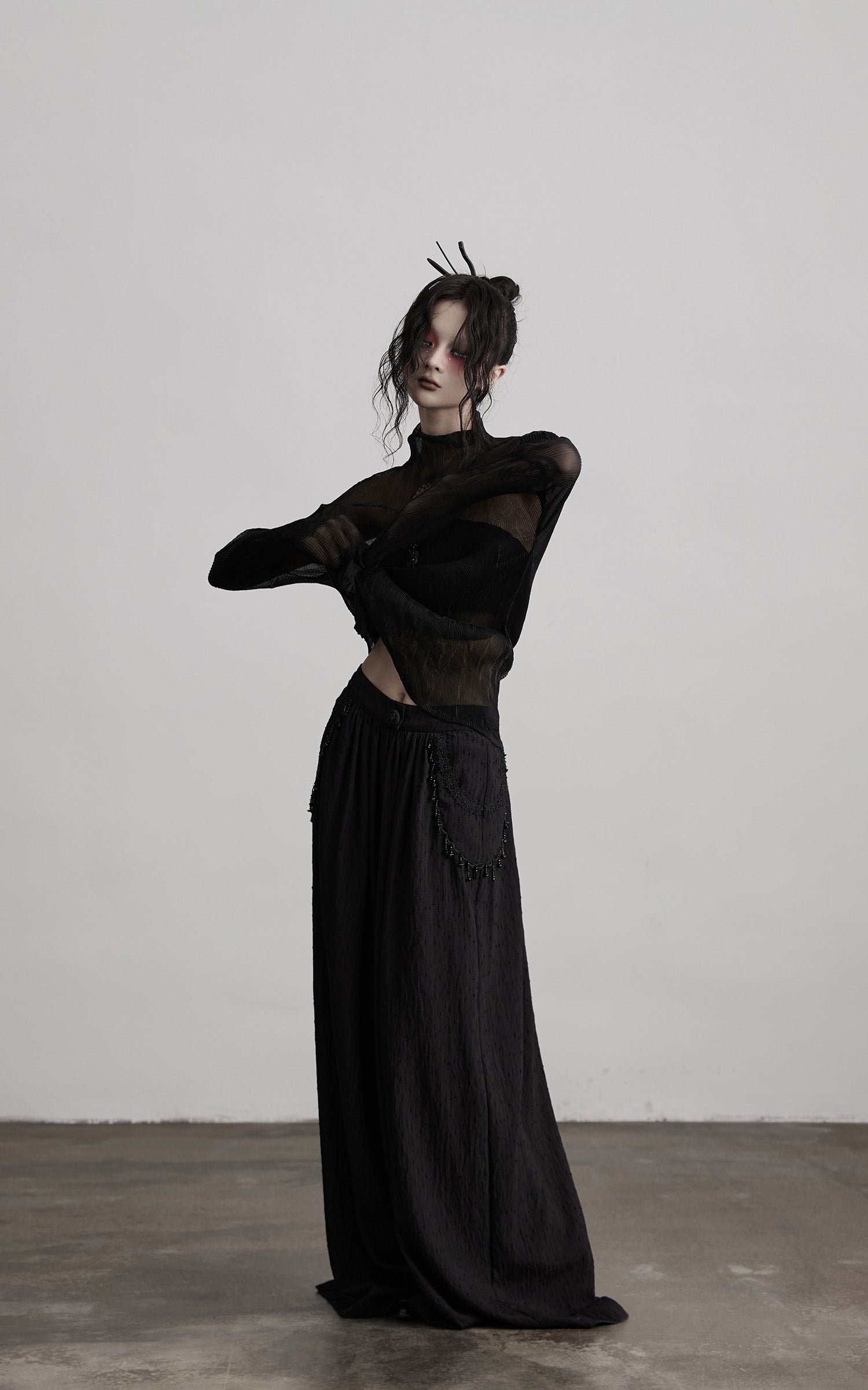 DOINDULGE Sheer Pleated Layered Top with Strapless Inner Bustier