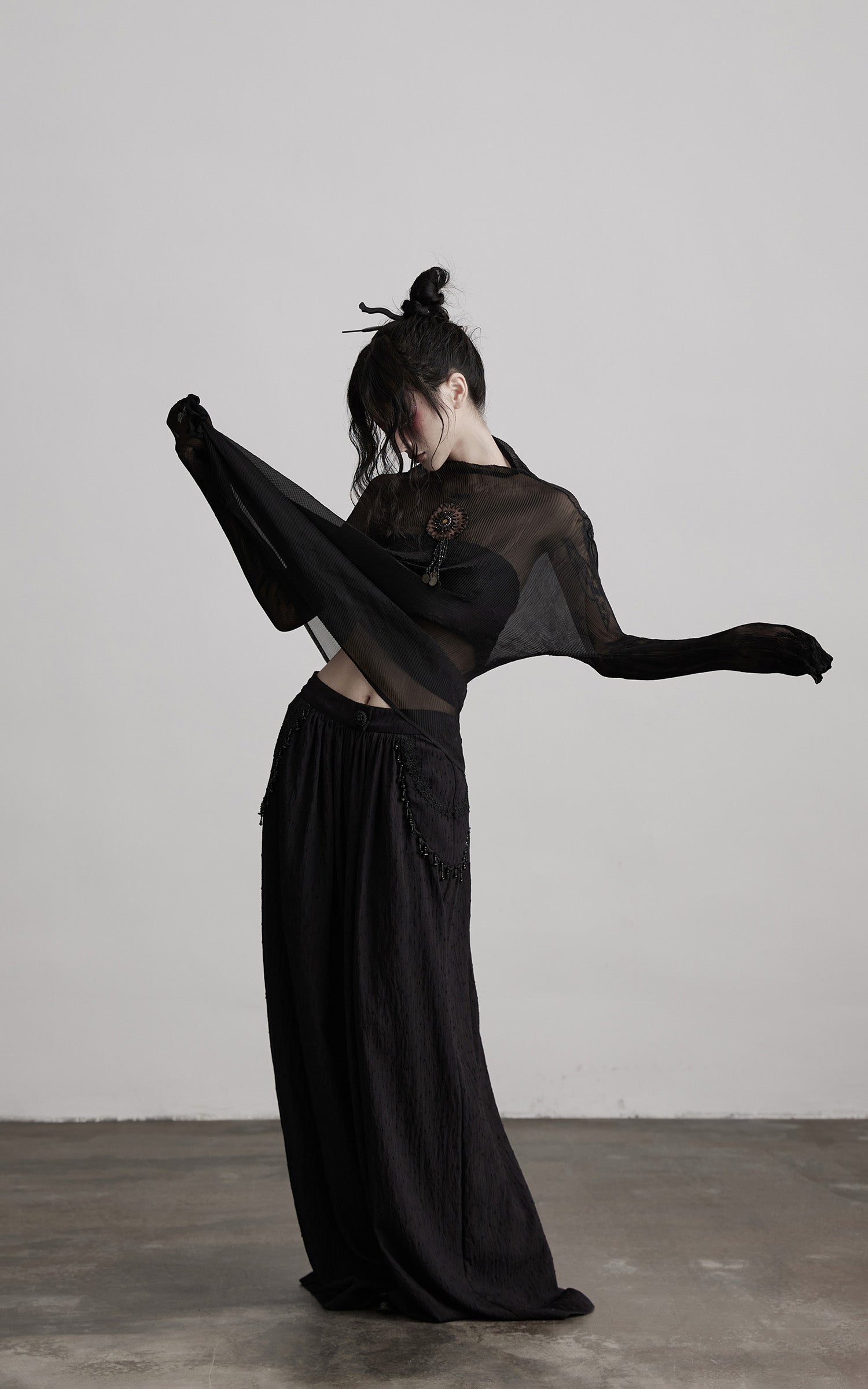 DOINDULGE Beaded Lace Wide Pants