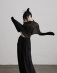 DOINDULGE Sheer Pleated Layered Top with Strapless Inner Bustier