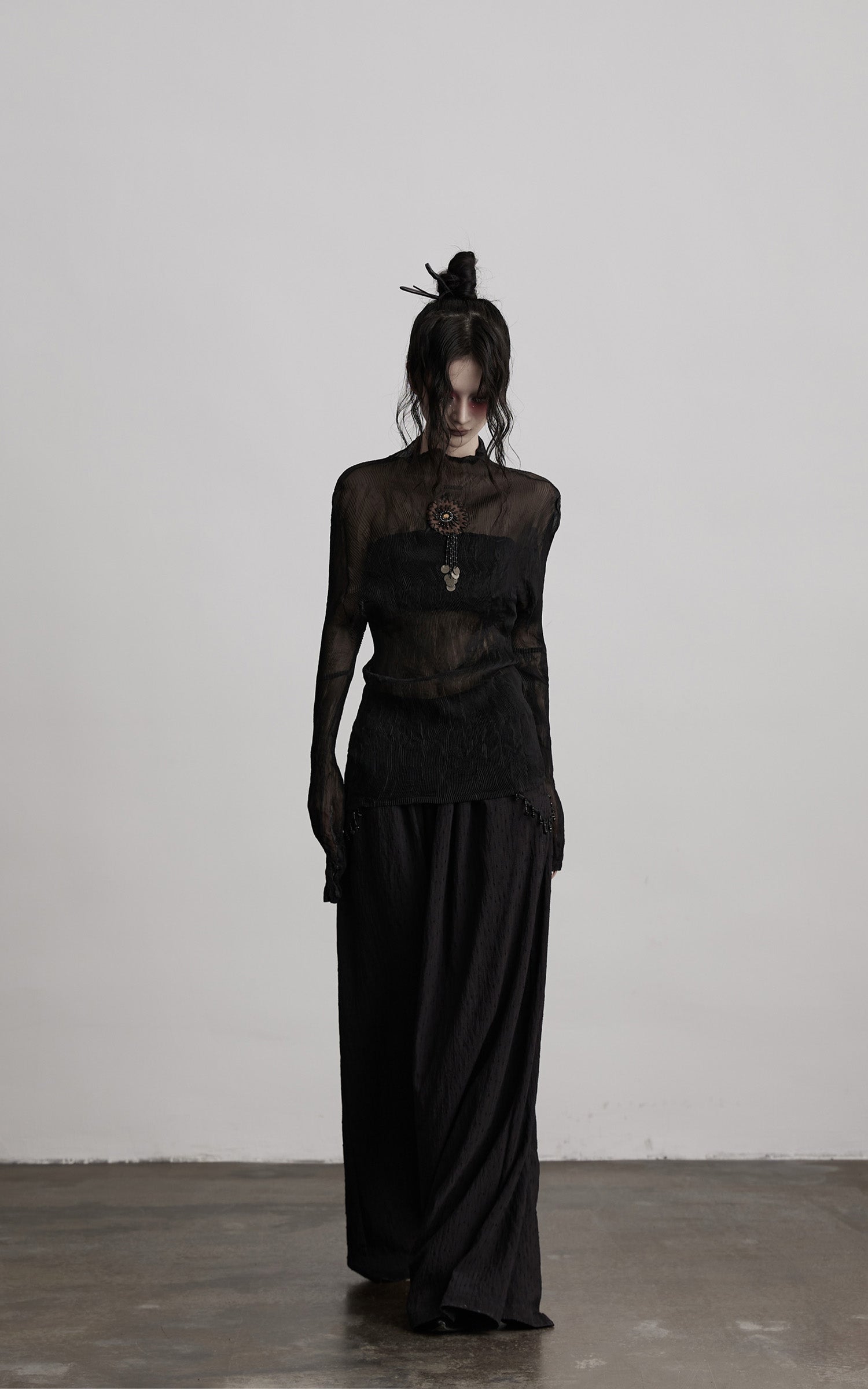 DOINDULGE Beaded Lace Wide Pants