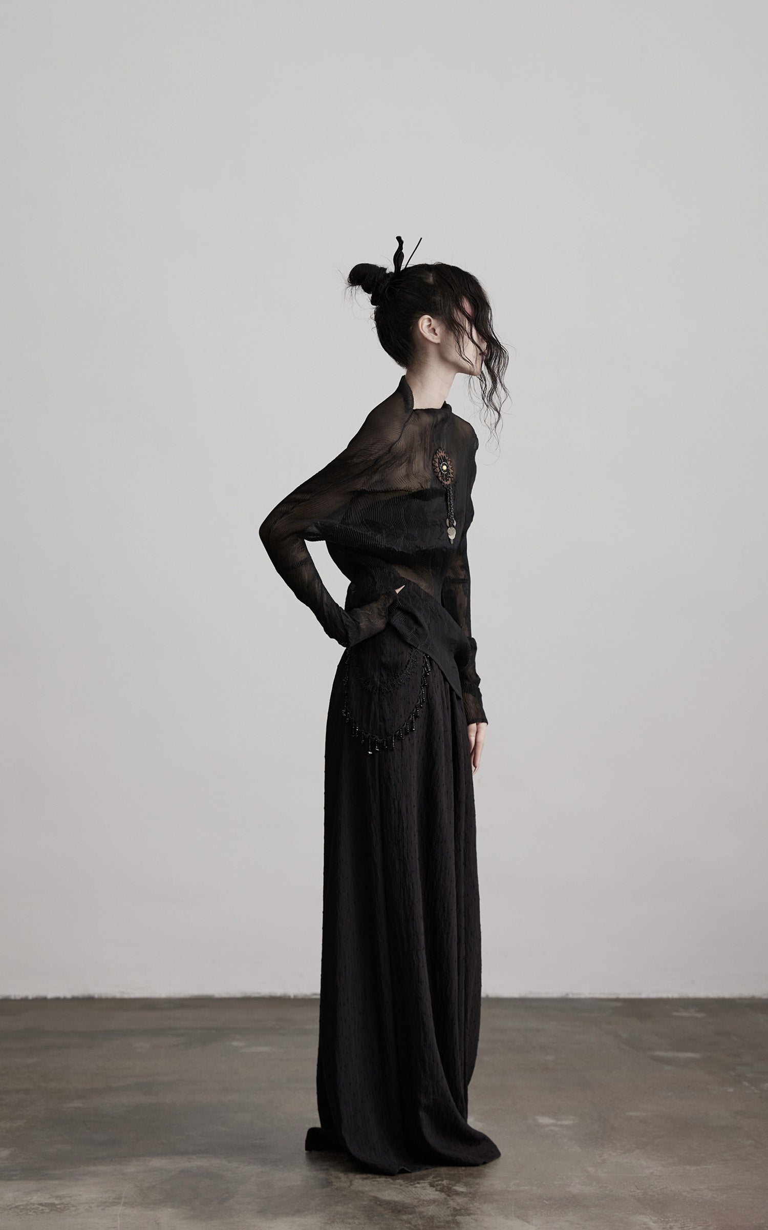 DOINDULGE Beaded Lace Wide Pants