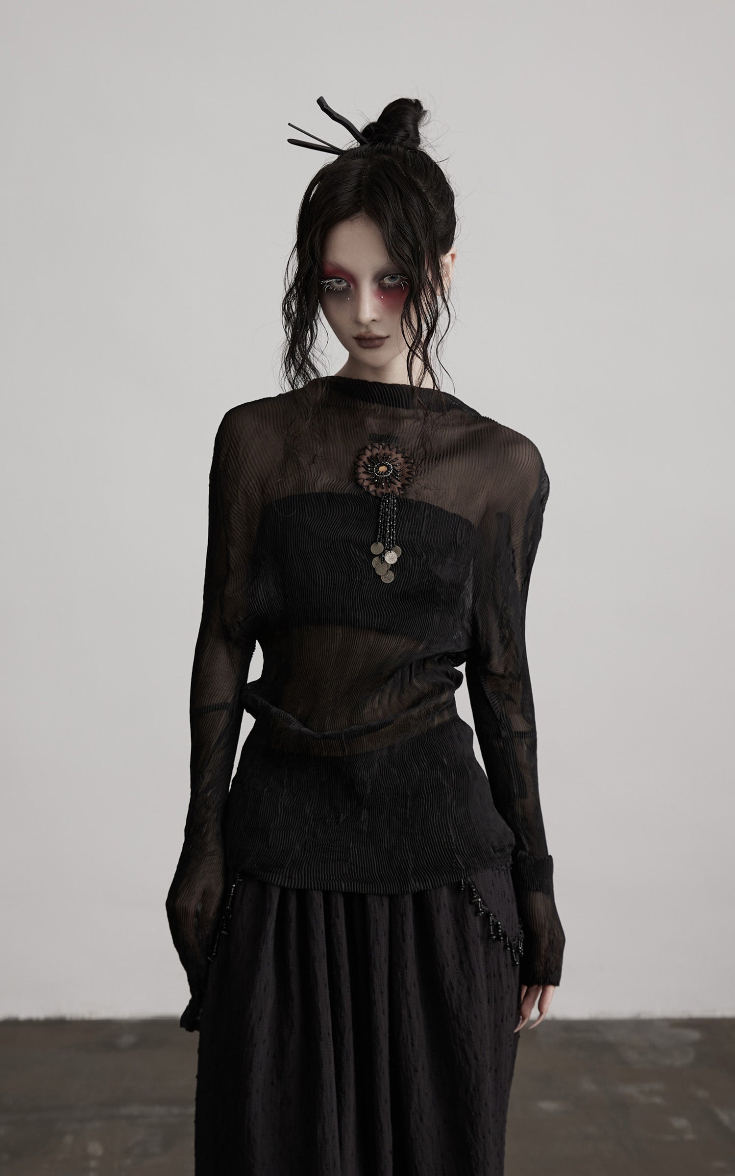 DOINDULGE Sheer Pleated Layered Top with Strapless Inner Bustier
