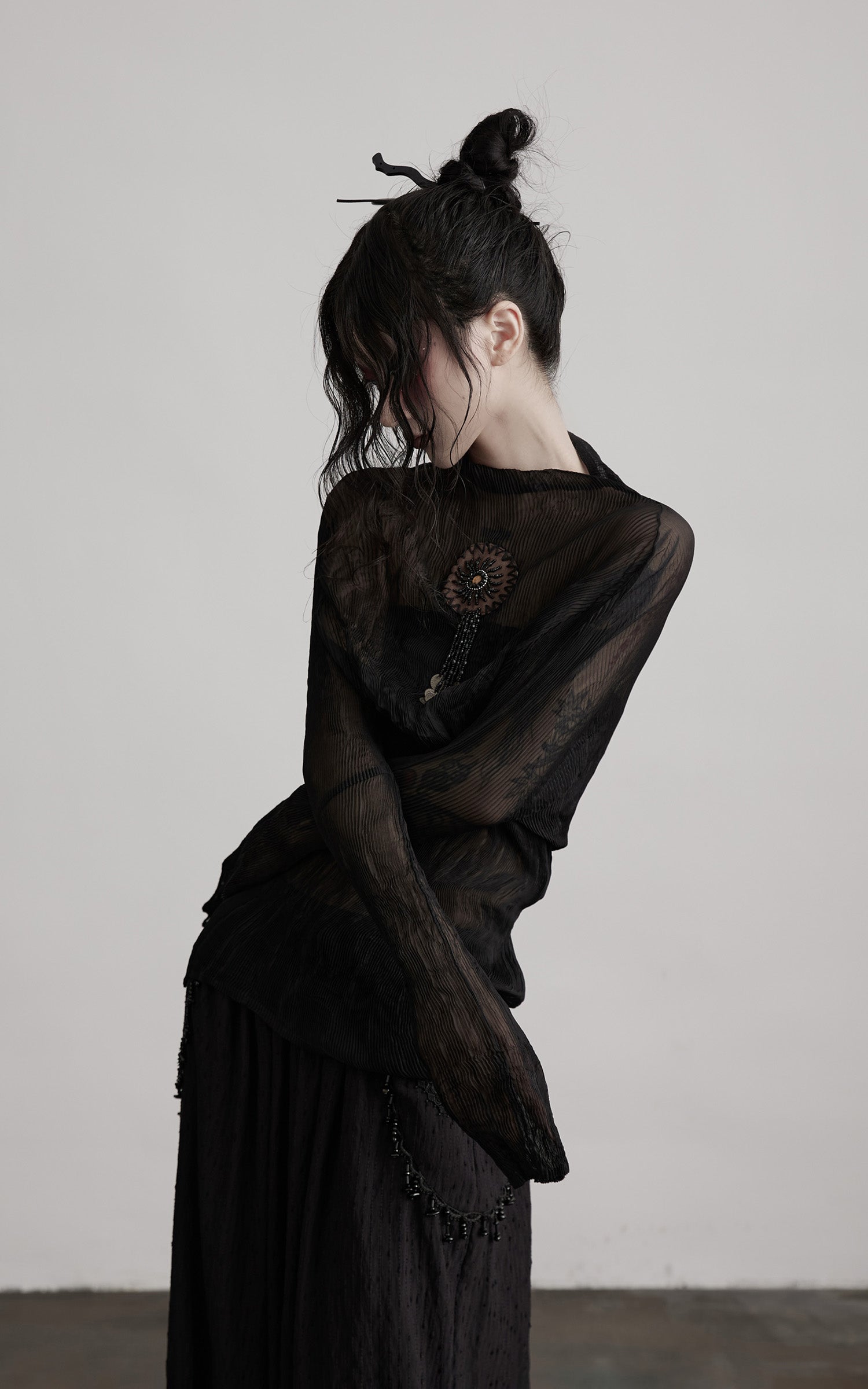 DOINDULGE Sheer Pleated Layered Top with Strapless Inner Bustier