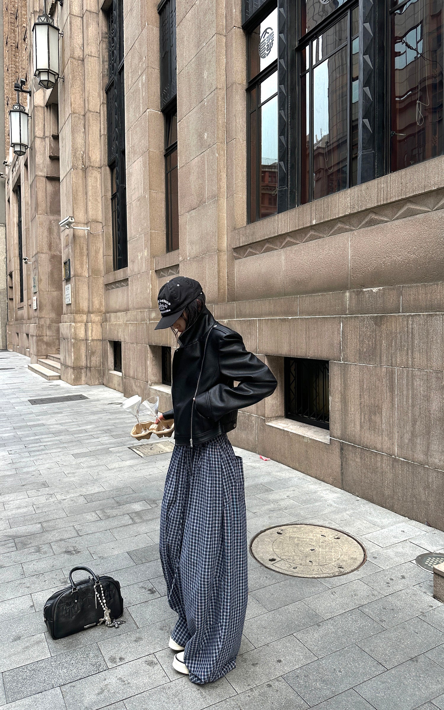 WARDEN EDGE Wide-Leg Check Pants Relaxed Fit Streetwear Trousers