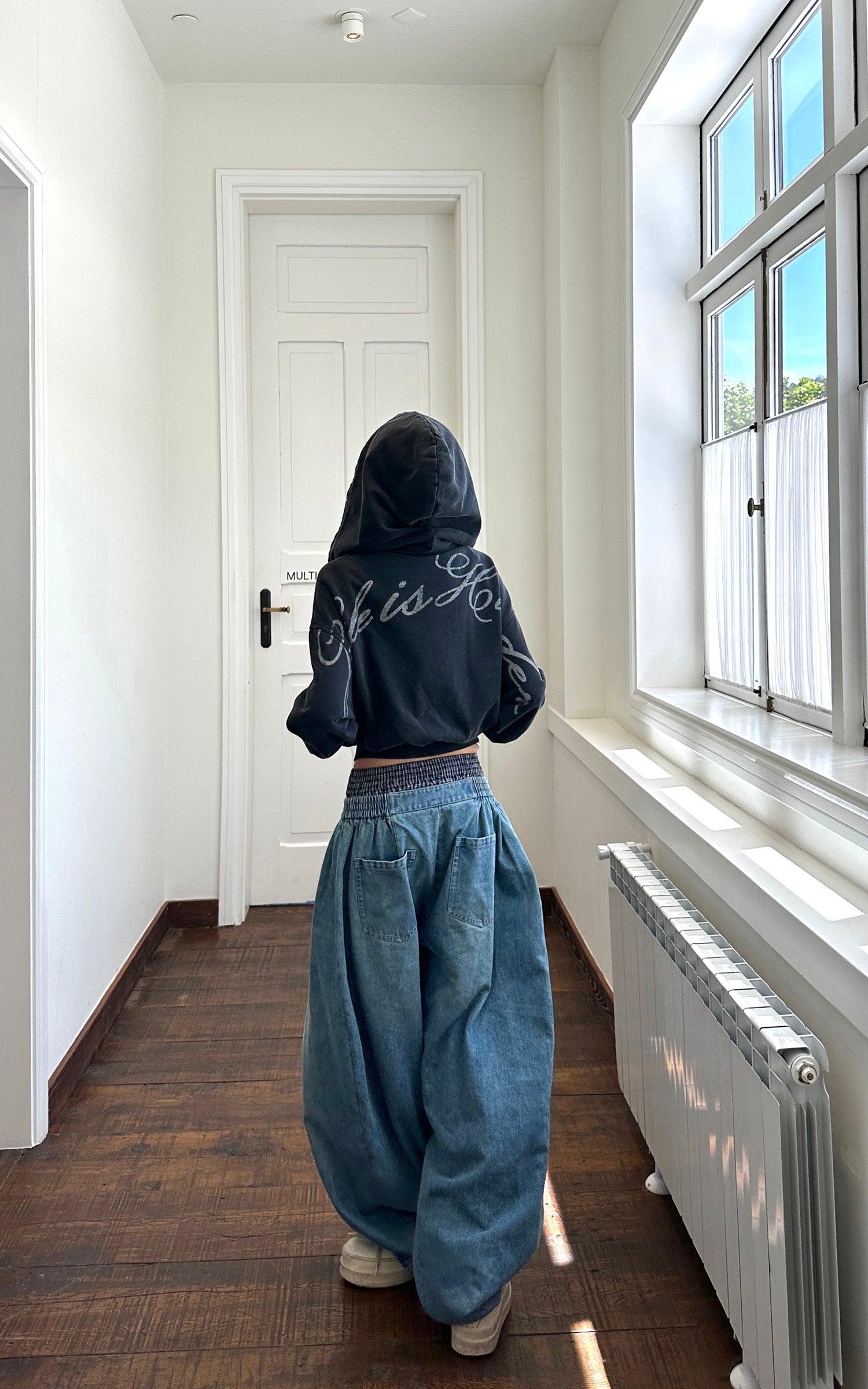 WARDEN EDGE Elastic Waist Wide Leg Denim Pants