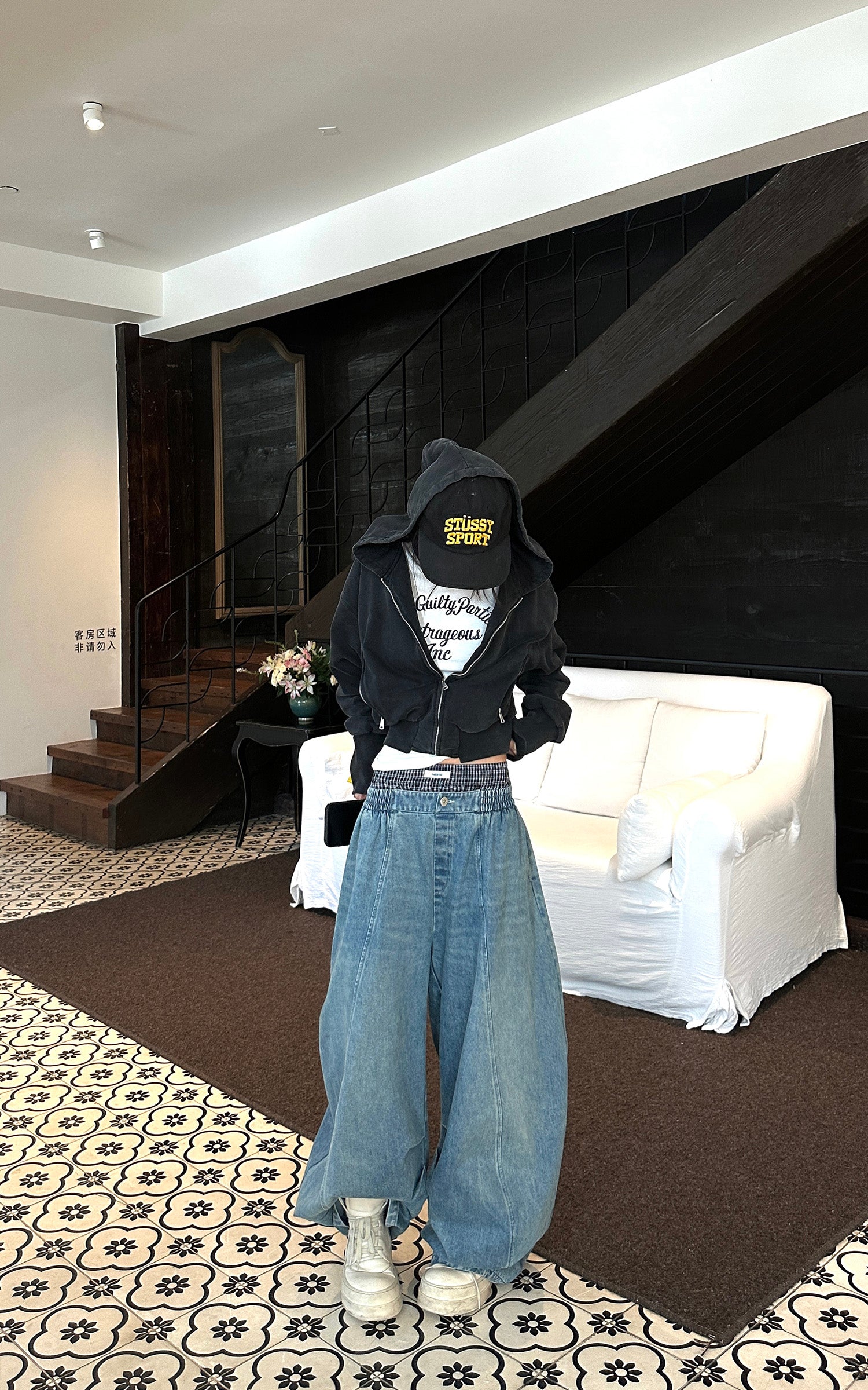 WARDEN EDGE Elastic Waist Wide Leg Denim Pants