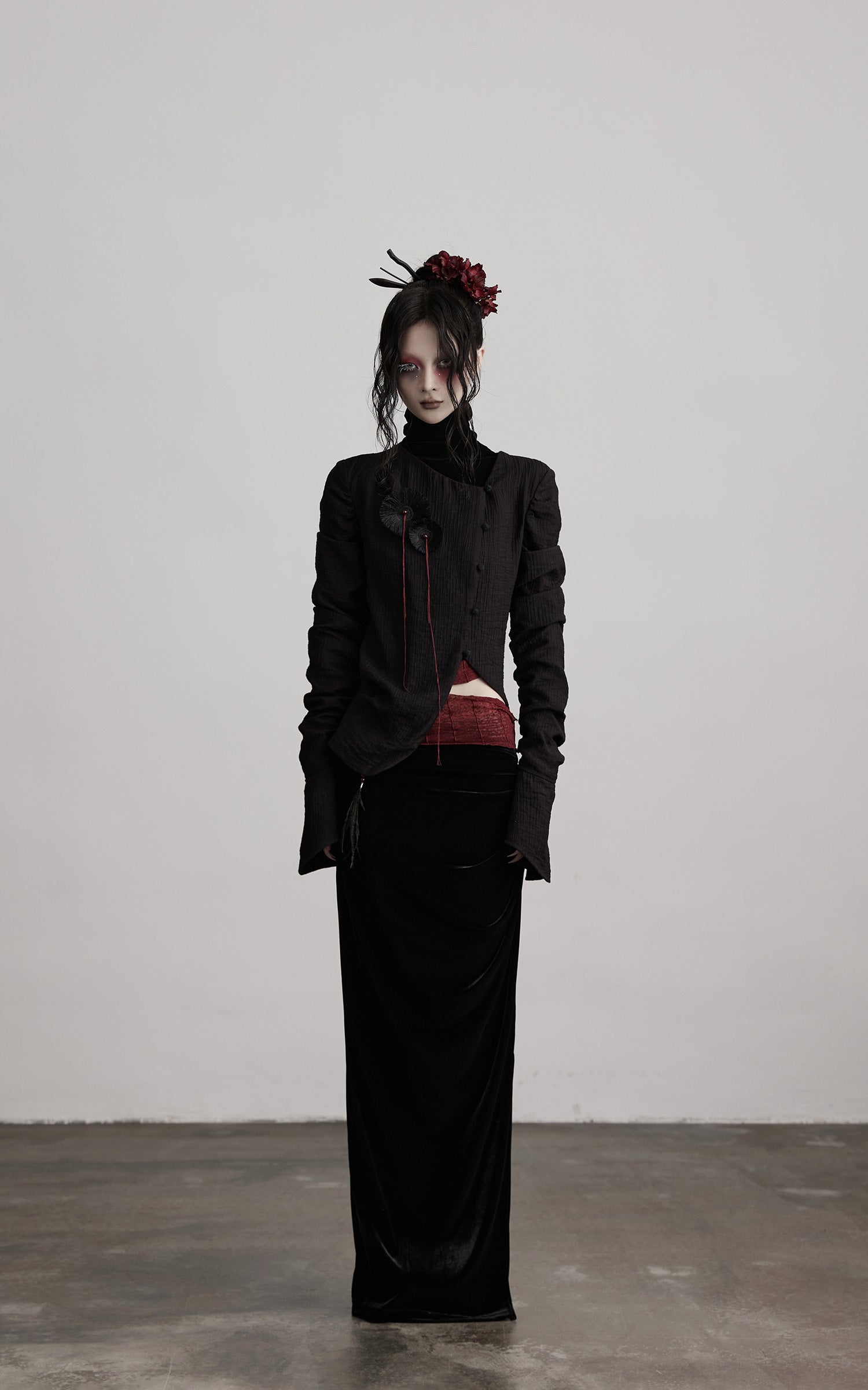 DOINDULGE Textured Long Sleeve Shirt with Draped Details