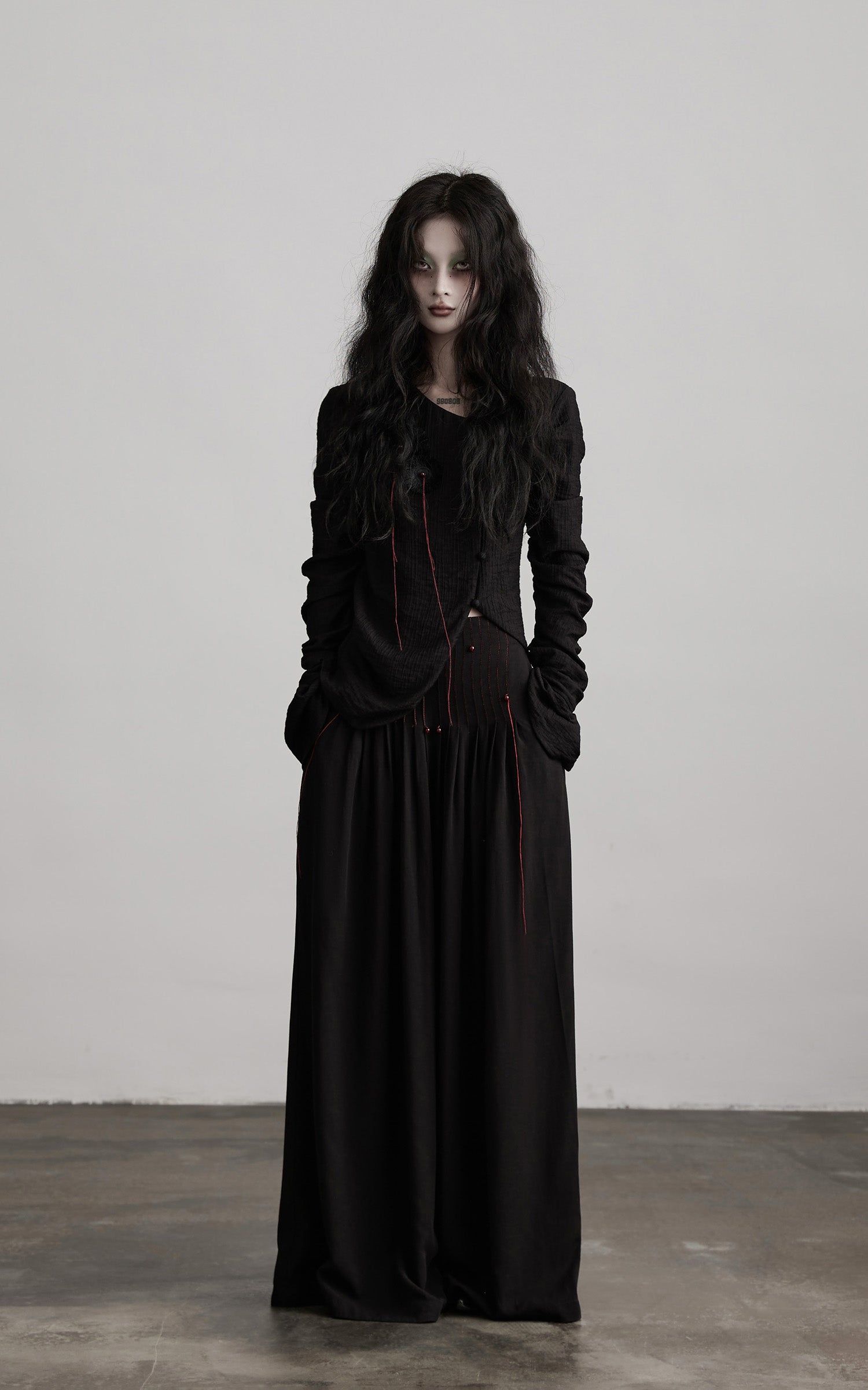 DOINDULGE Textured Long Sleeve Shirt with Draped Details