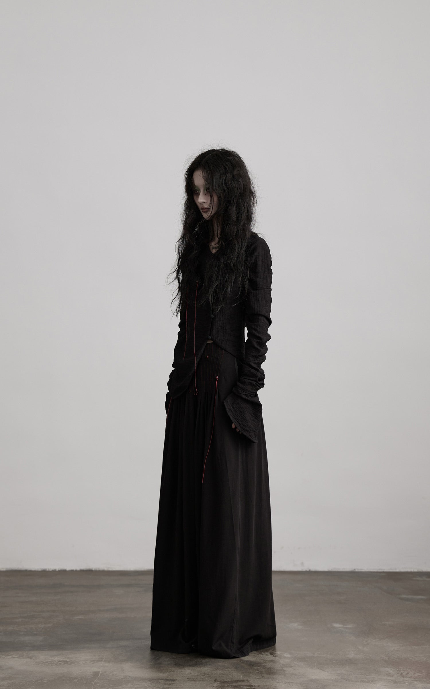 DOINDULGE Textured Long Sleeve Shirt with Draped Details