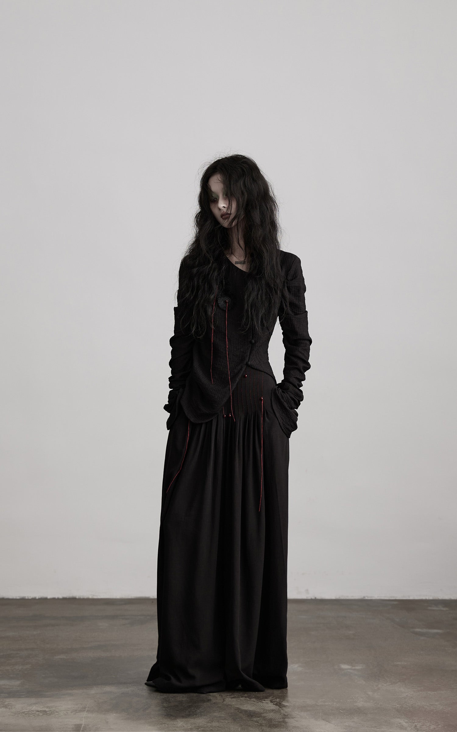 DOINDULGE Textured Long Sleeve Shirt with Draped Details