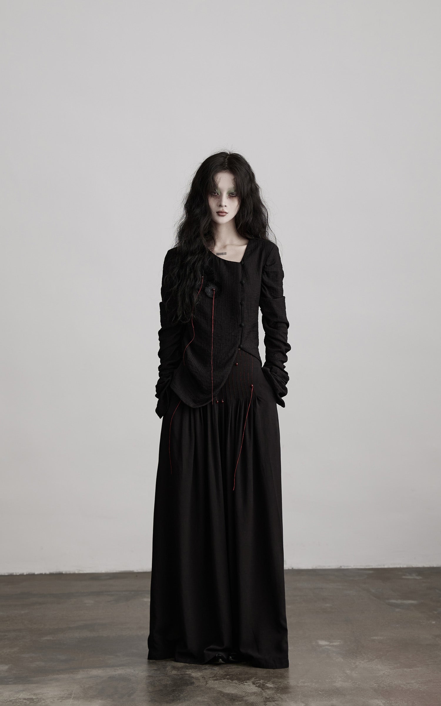 DOINDULGE Textured Long Sleeve Shirt with Draped Details