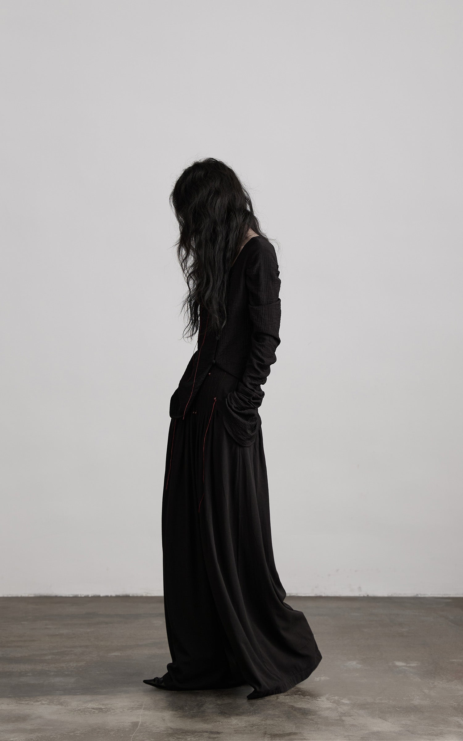 DOINDULGE Textured Long Sleeve Shirt with Draped Details