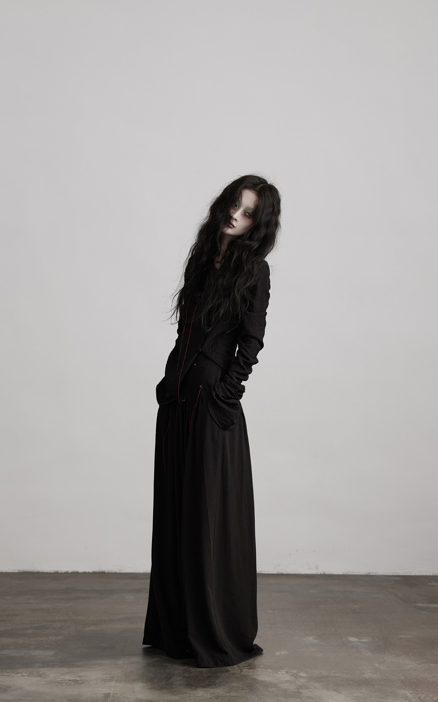DOINDULGE Textured Long Sleeve Shirt with Draped Details