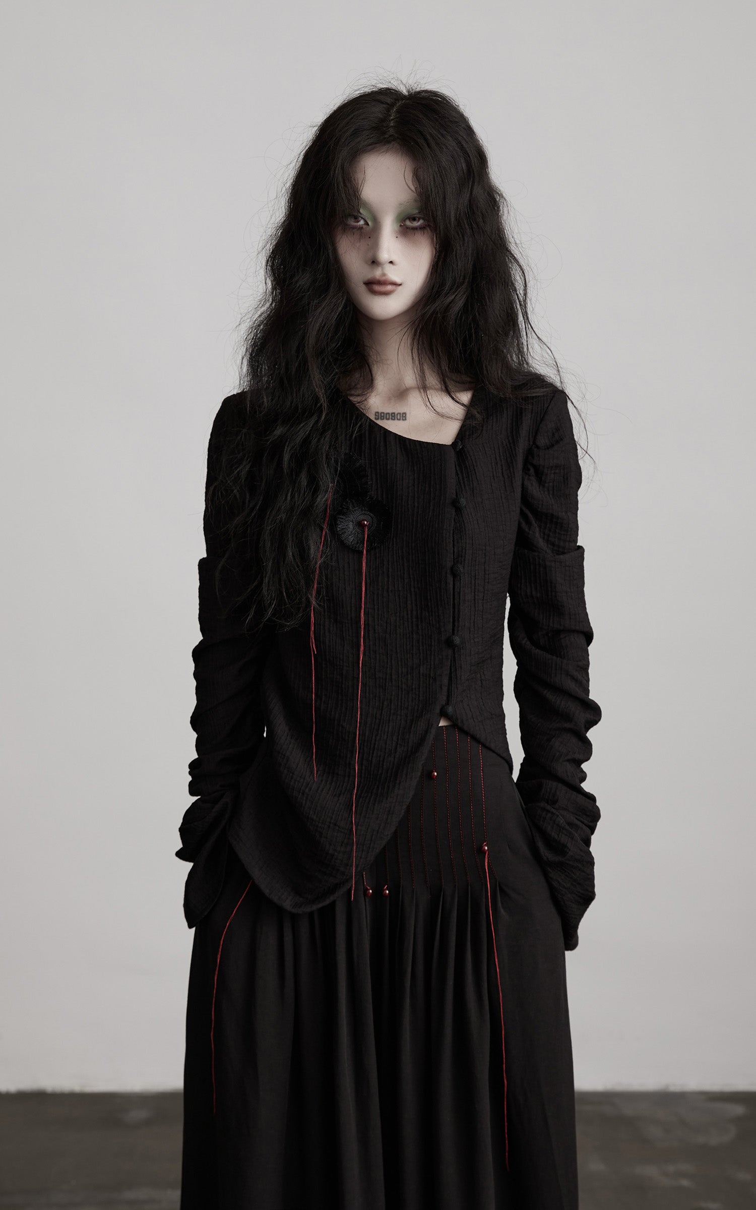 DOINDULGE Textured Long Sleeve Shirt with Draped Details