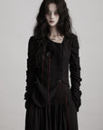 DOINDULGE Textured Long Sleeve Shirt with Draped Details