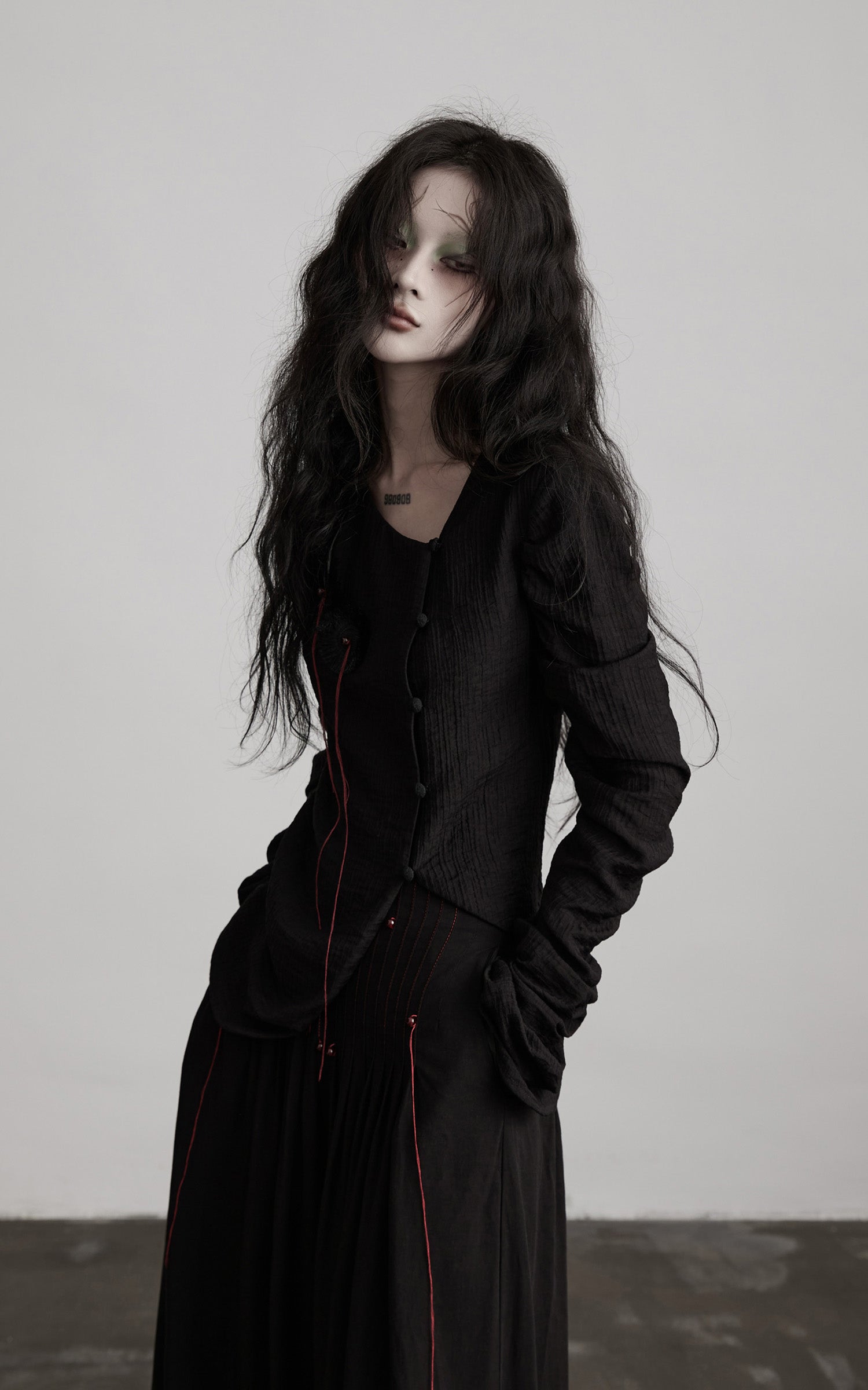 DOINDULGE Textured Long Sleeve Shirt with Draped Details