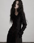 DOINDULGE Textured Long Sleeve Shirt with Draped Details