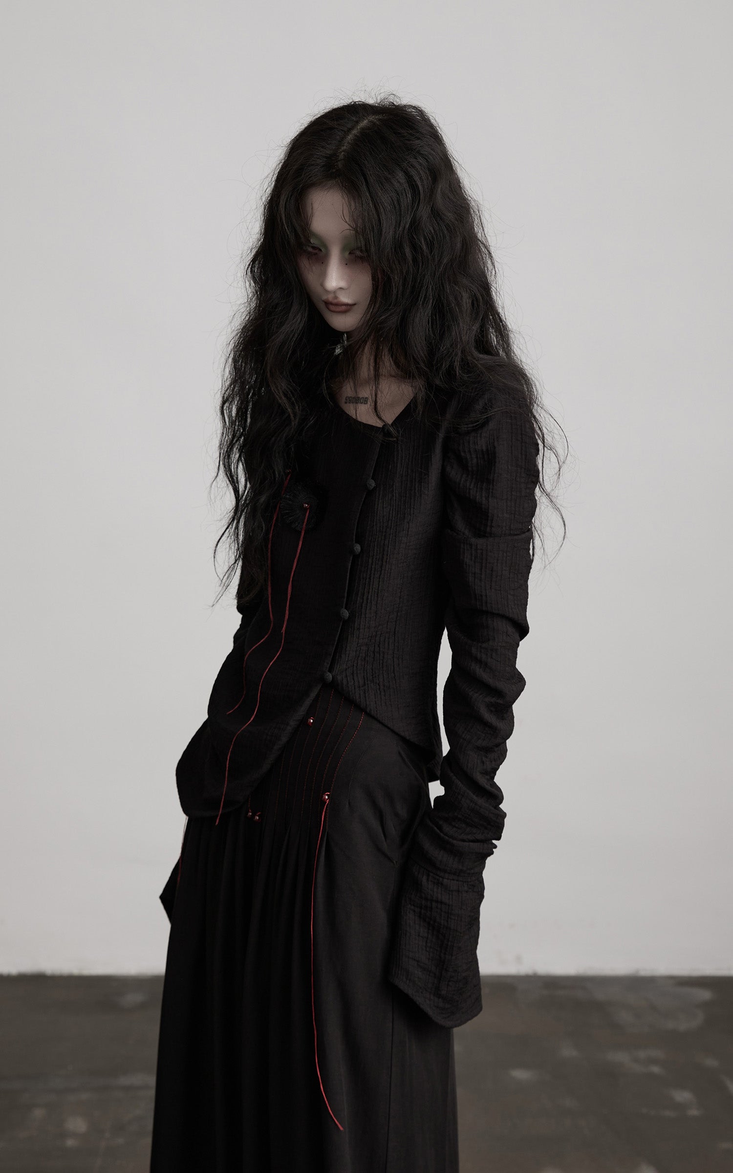 DOINDULGE Textured Long Sleeve Shirt with Draped Details