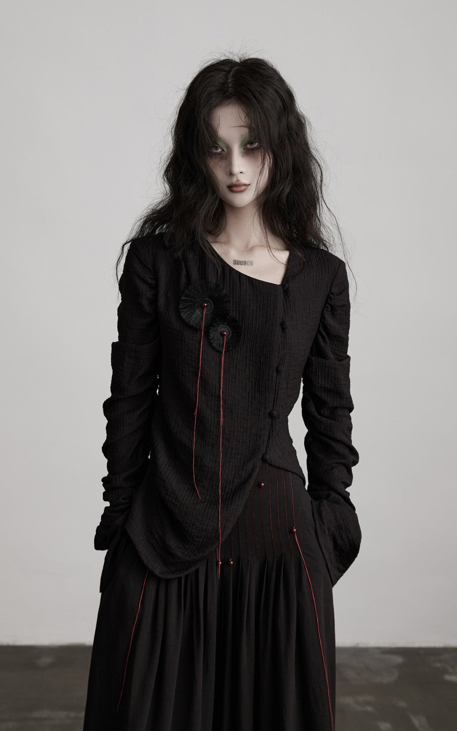 DOINDULGE Textured Long Sleeve Shirt with Draped Details