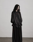 DOINDULGE Asymmetric Textured Shirt with Drawstring Sleeves and Red Accents