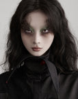 DOINDULGE Asymmetric Textured Shirt with Drawstring Sleeves and Red Accents