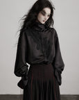 DOINDULGE Asymmetric Textured Shirt with Drawstring Sleeves and Red Accents