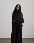 DOINDULGE Asymmetric Textured Shirt with Drawstring Sleeves and Red Accents