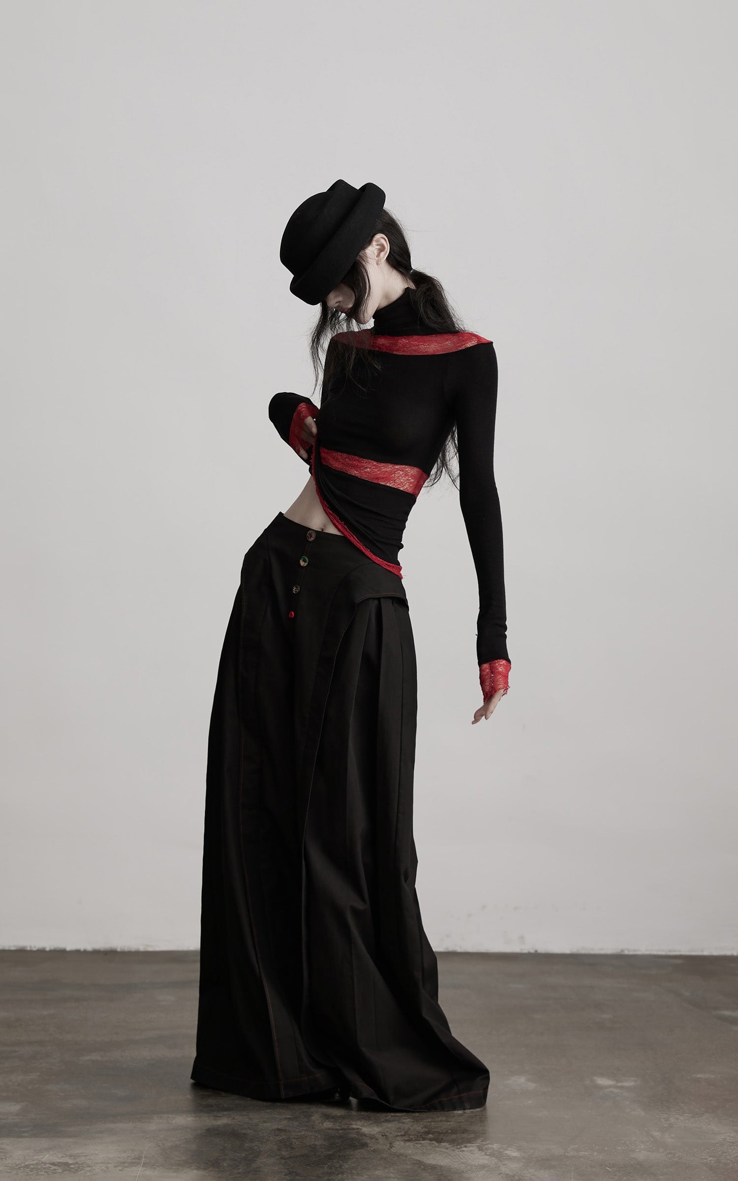 DOINDULGE Wide-Leg Trousers with Multi-Button Detail