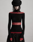 DOINDULGE Sheer Lace Paneled Long Sleeve Top