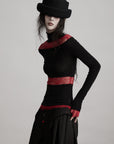 DOINDULGE Sheer Lace Paneled Long Sleeve Top
