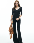 IAMXIAA V-Neck T-Shirt & Flared Pants Set