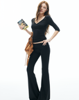IAMXIAA V-Neck T-Shirt & Flared Pants Set