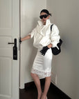 ROVENTE Cropped Double-Breasted Trench Jacket with Structured Lapels and Buckled Cuffs