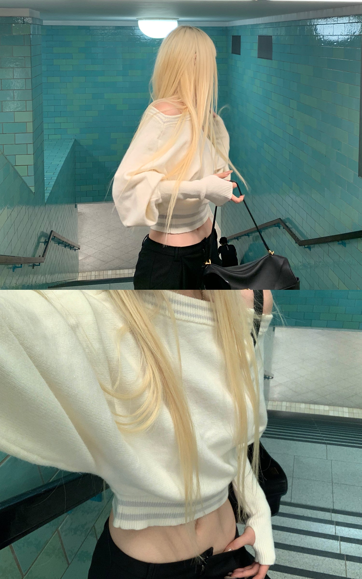 Rase le sol Off-Shoulder Knit Cropped Sweater